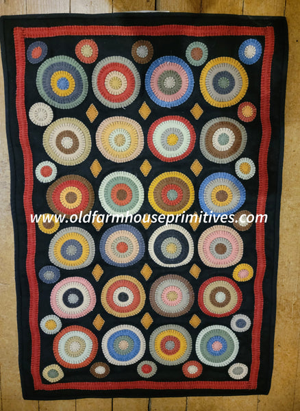 #HSD421838 Folk Art Wool "Penny" Rug / Wall Hanging