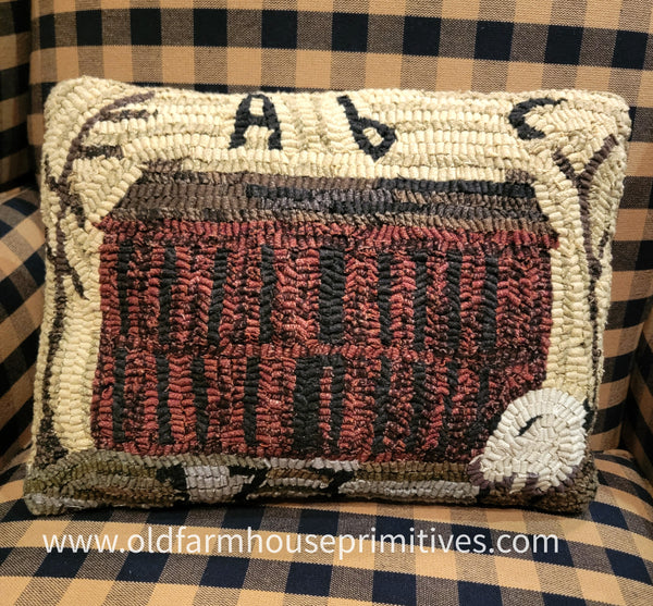 #HSD212047 Primitive "Brick House" Hooked Wool Pillow