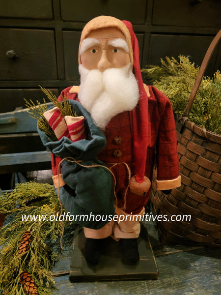 OTCS246  Medium Santa 🎅 Red Plaid coat w/ Green Bag & Peppermint Sticks