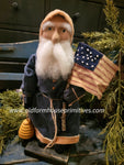 OTCS243  Small Santa 🎅 Wearing Blue Coat w/ Flag & Bee Skep 🐝