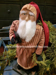 OTCS244  Medium Santa 🎅 Wearing Red Ticking Coat Holding Dog 🐶