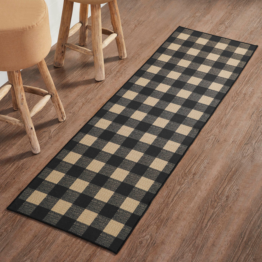 84761 Black Tan Tavern Check Polyester Rug/Runner Rectangle