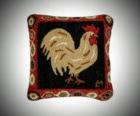 #165BRST "BROWN ROOSTER" Wool Hooked 18x28 Pillow