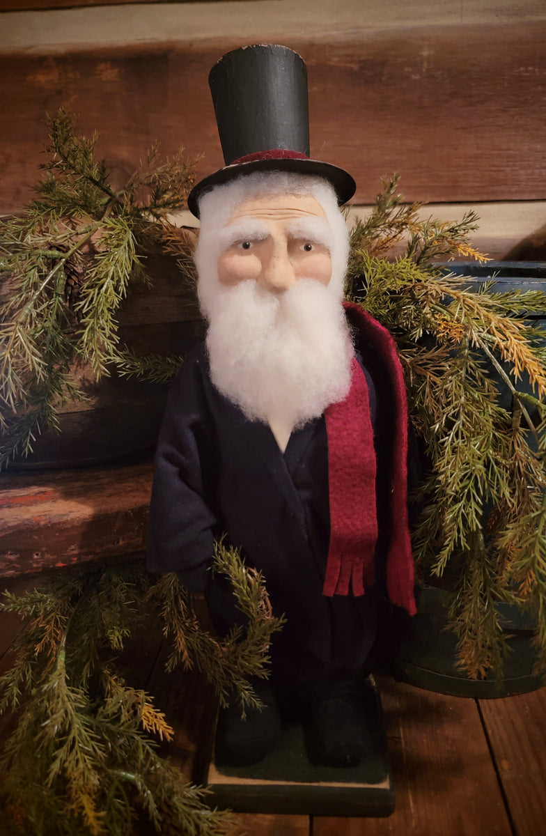 1-OTC25 Santa In Black Suit With Top Hat Holding Wreath 🎅 MADE IN