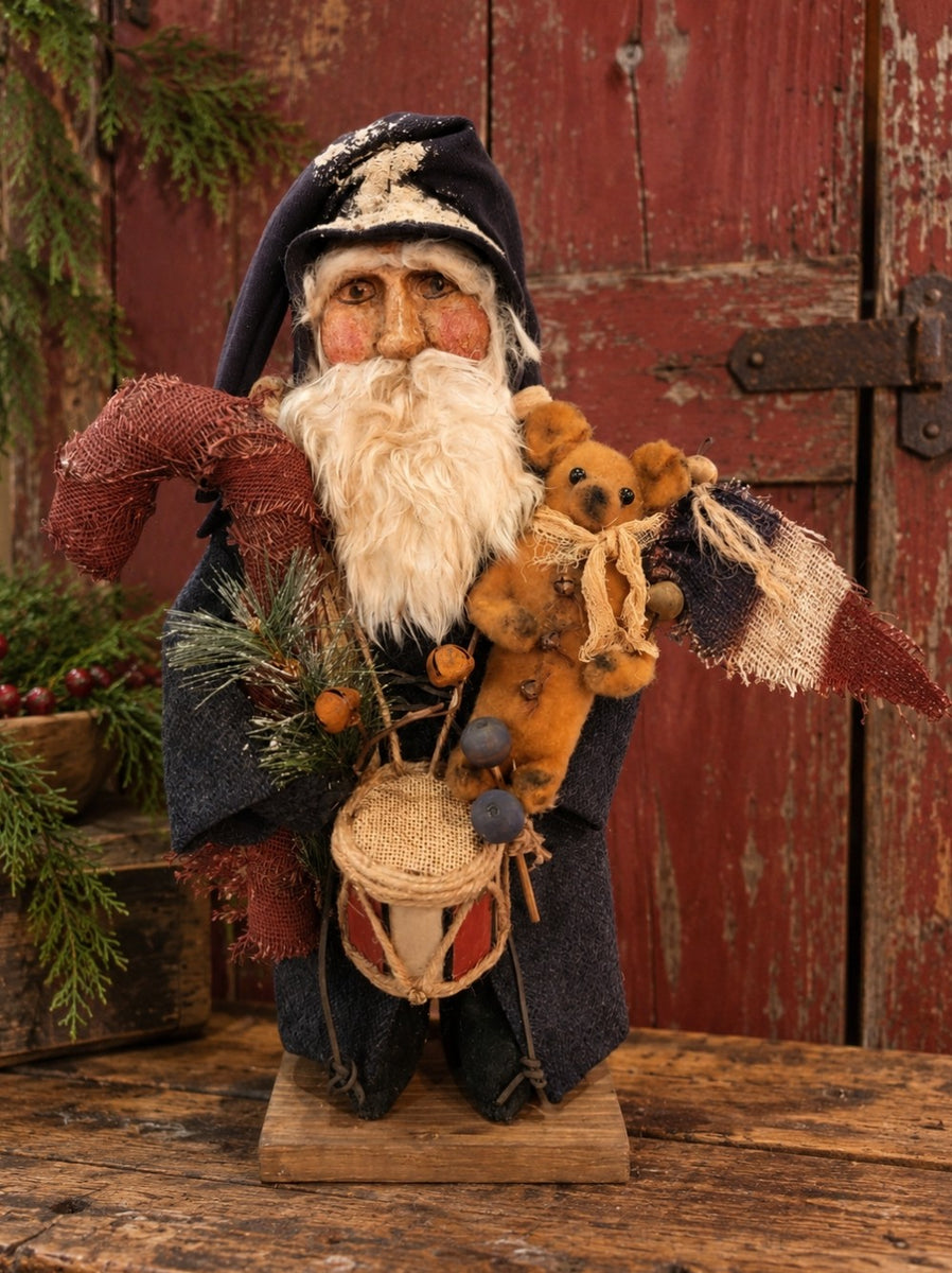 801HS Primitive Santa With Drum, Mouse & Candy Cane By HOLLY