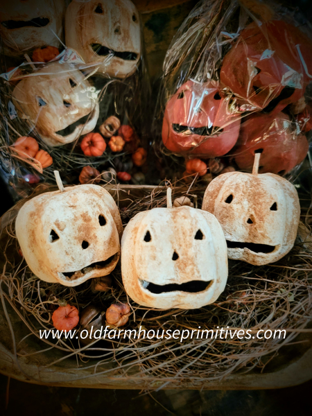 #JOL3 Primitive Spooky Antique White Jack-O-Lantern Pumpkin 🎃 Bowl Fillers