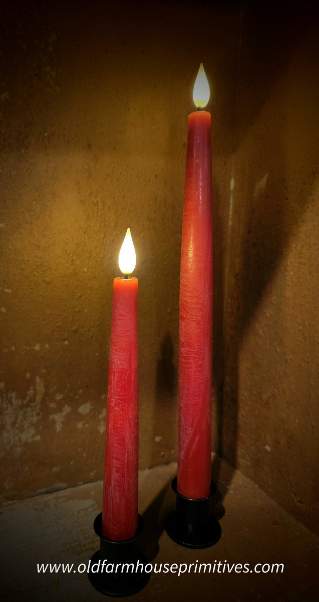 LXS134RD Primitive Realistic Battery Operated Dark RED Flameless Timer Taper Candles