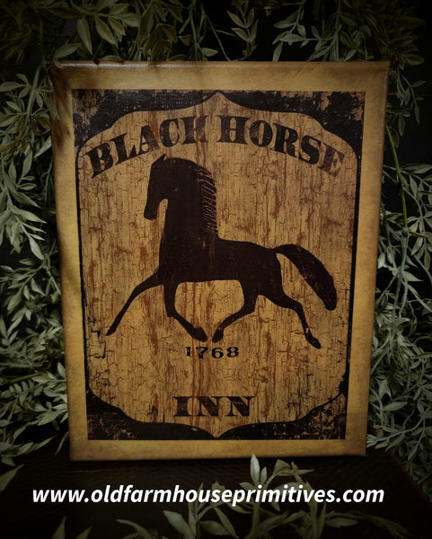 #VBD1319 "Black Horse Inn" horse 🐴 Primitive Canvas Print