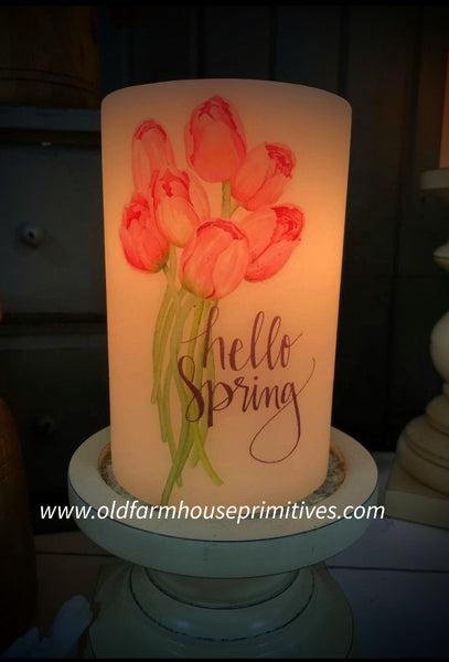 6VP-HST/V  6In Hello Spring Tulips - Candle Sleeve Vanilla 💐