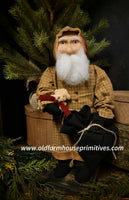 #OTC23-1 Primitive Santa 🎅 Wearing Mustard Coat Holding A Teddy Bear 🧸