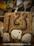 #HSD23-2 Primitive "Counting Sheep" 🐑 Hooked Wool Pillow