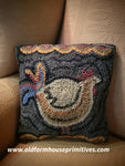 #HSD23-1 Primitive "Top Of The Morning" Hooked Wool Chicken 🐓 Pillow