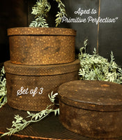 #TGBO Primitive "Aged" Brown Oval Reproduction Pantry Boxes Set of 3