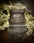 #TGSRBL Primitive "Aged" Small Round Blue Reproduction Pantry Boxes