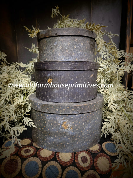 #TGBLR Primitive "Aged" Blue Round Reproduction Pantry Boxes