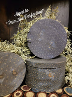 #TGBLR Primitive "Aged" Blue Round Reproduction Pantry Boxes