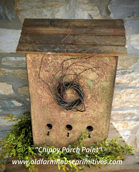 #BH1PMT Primitive Chippy Porch Paint "NEST INN" Birdhouse MADE IN USA