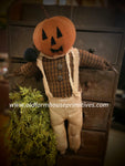 PCHF119 Hanging Pumpkin with Crow Wearing Overalls