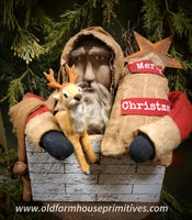 #DAW22-S Sculpted Clay Face 🎅 Santa In Chimney Holding Reindeer