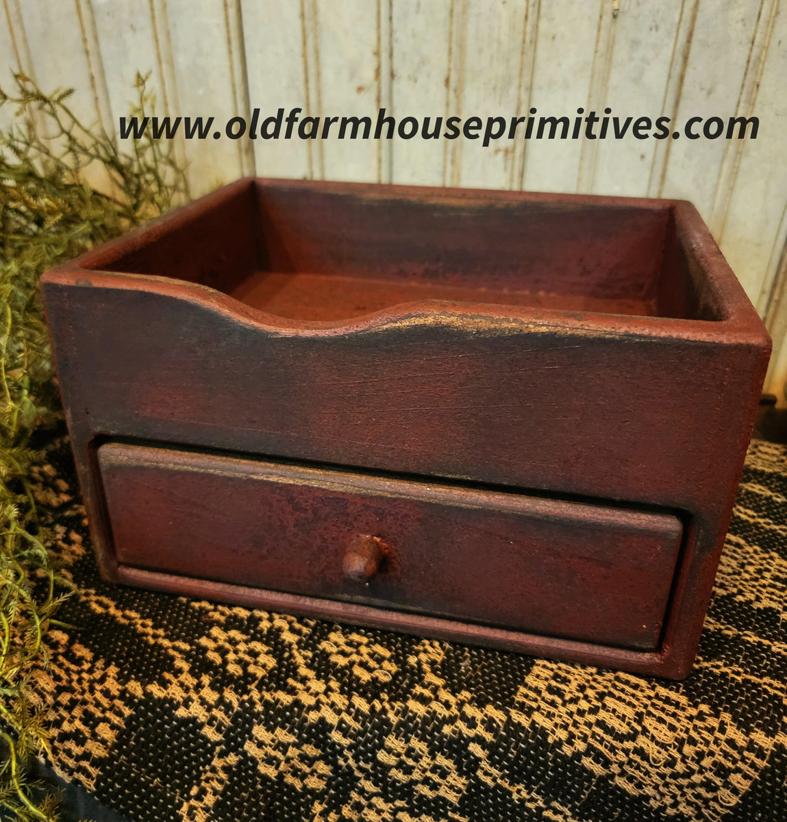 BW1KBR Primitive Barn Red 1 Drawer "Keeping Box" MADE IN USA! Old