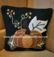 PLRE0329 Wool Hooked "Pick A Pumpkin" Black Pillow
