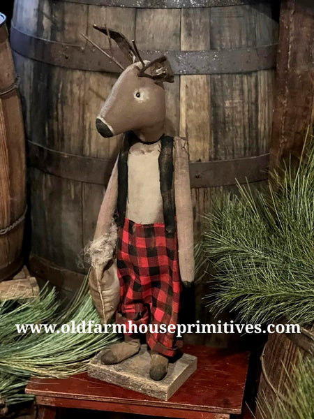 DAWW2 Primitive Deer 🦌 Buckley Wearing Buffalo Check Suspender Pants (Handmade in USA)