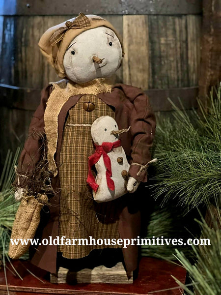 #DAWW3-G Primitive Snowman "Robin" ⛄️ Holding Baby Snowman (Handmade in USA)