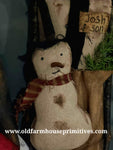 #DAWW10  Primitive Snowman ⛄️ Bowl Filler  9" With Tall Black Hat (Handmade in USA)