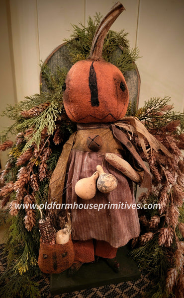 #MAFL-4 Primitive Fall "Olive" Pumpkin 🎃 Doll By Moses Allen Collection