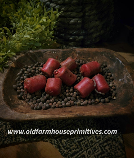 #PBB8-R  Primitive Red Beeswax "Burnout Nub" Bowl Fillers & Allspice