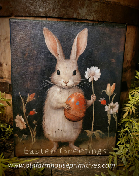 #HGC1005 Primitive "Easter Greeting" Bunny 8x10 Canvas