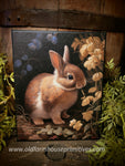 #HGC1015 Primitive "Midnight Garden Bunny" 8x10 Canvas Print