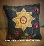 #HSD212245 Primitive "Button Blooms" Wool Applique Pillow