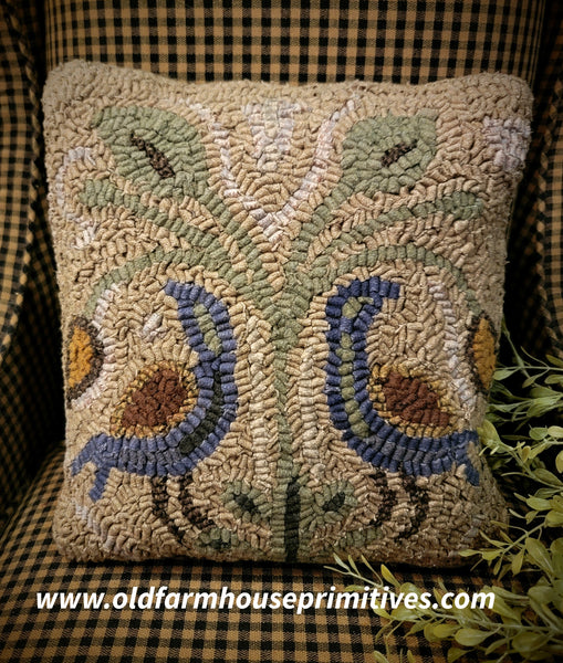 #HSD211354 Folkart "Two Birdie" Hooked Wool Pillow