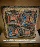 #HSD211866A Primitive "Kaleidoscope" Hooked Wool Pillow With Border