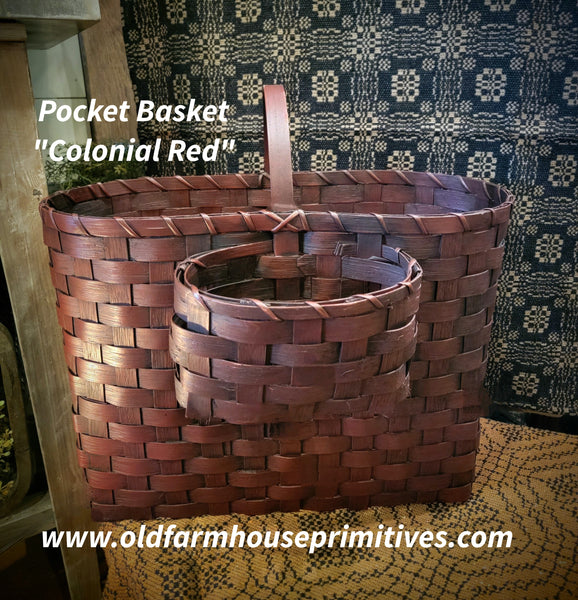 #WGCB-CR Primitive "Colonial Red" Basket With Pocket