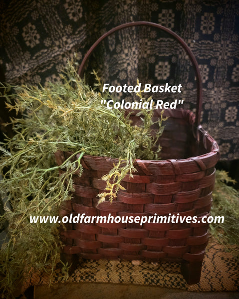 #WGFBT-CR Primitive "Colonial Red" Footed Basket With Handle