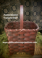 #WGFBT-CR Primitive "Colonial Red" Footed Basket With Handle