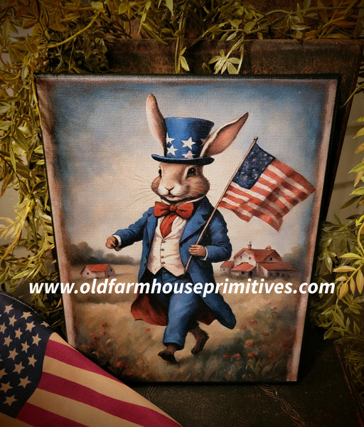 HGC1049  Patriotic "Quincy" Rabbit 8x10 Canvas Print