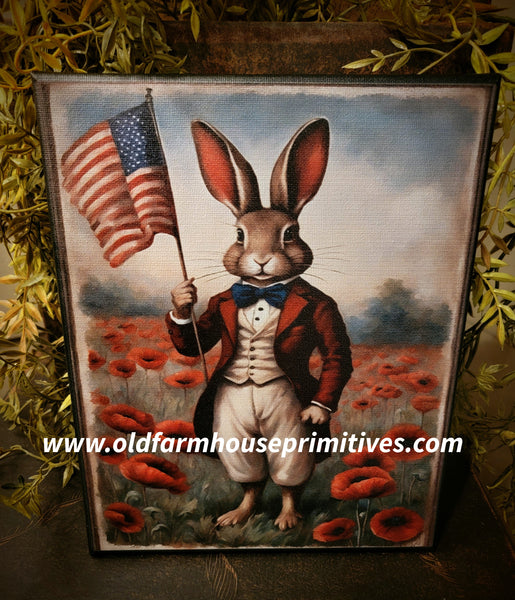 HGC1051  Patriotic "Jefferson" Rabbit 8x10 Canvas