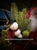 OTCS241  Small Santa 🎅 Red Coat Holding Greenery & Snowman ☃️