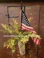 #GB255 Aged White Hanging Rag Handle Flag or Flower Basket