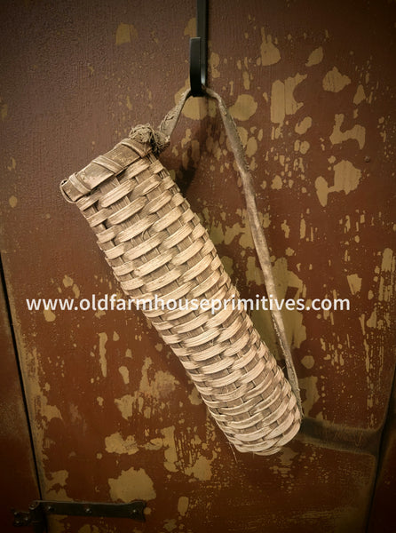 #GB255 Aged White Hanging Rag Handle Flag or Flower Basket