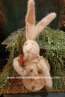 #RJREGW Primitive White Hare Rabbit Holding Carrot