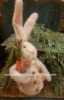 #RJREGW Primitive White Hare Rabbit Holding Carrot