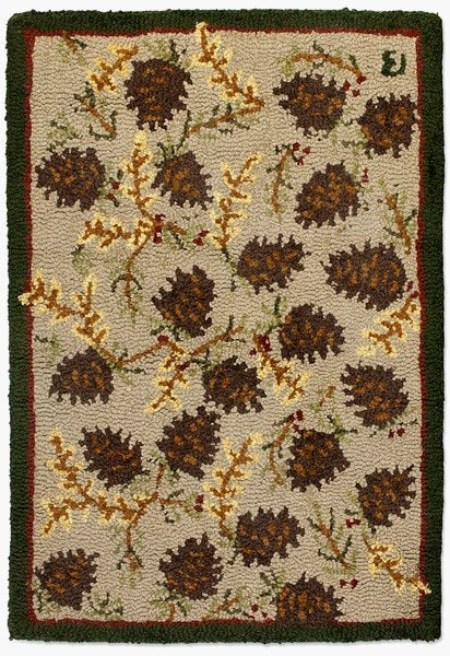 #965CNW "Northwoods Cones" 2x3 Hooked Wool Rug