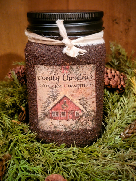 #HS16CHH "Family Christmas" 16oz Primitive Jar Candle