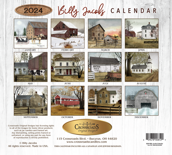 WC24BJ "Billy Jacobs" 2025 Wall Calendar Old Farmhouse Primitives