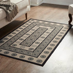 #84627 Black Tan Jacquard Polyester Rug - Rectangle 27x48In
