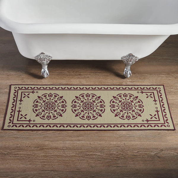 #84653 Burgundy Tan Jacquard Polyester Mat - 17x48In